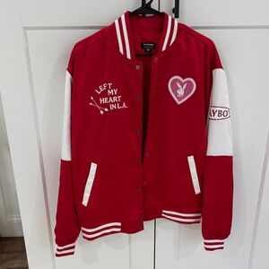 NWOT PLAYBOY x PacSun Red and White Heart Embroidered Jacket